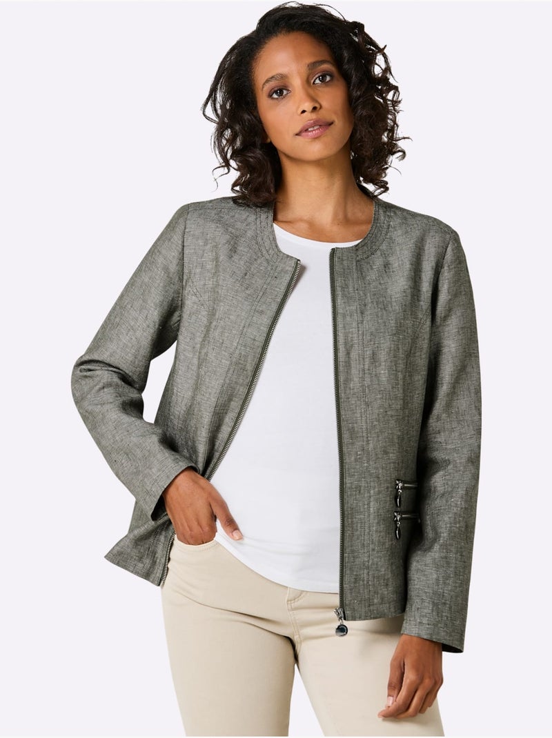 Blazer En Lin Pur Lin - Taille Standard - Helline Blanc Kaki - Kiabi