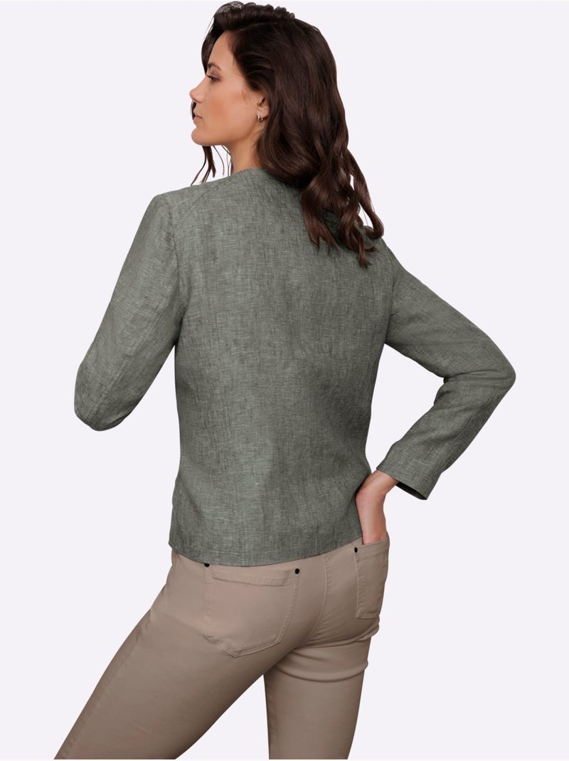 Blazer En Lin Pur Lin - Taille Standard - Helline Blanc Kaki - Kiabi