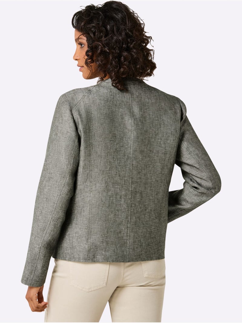 Blazer En Lin Pur Lin - Taille Standard - Helline Blanc Kaki - Kiabi