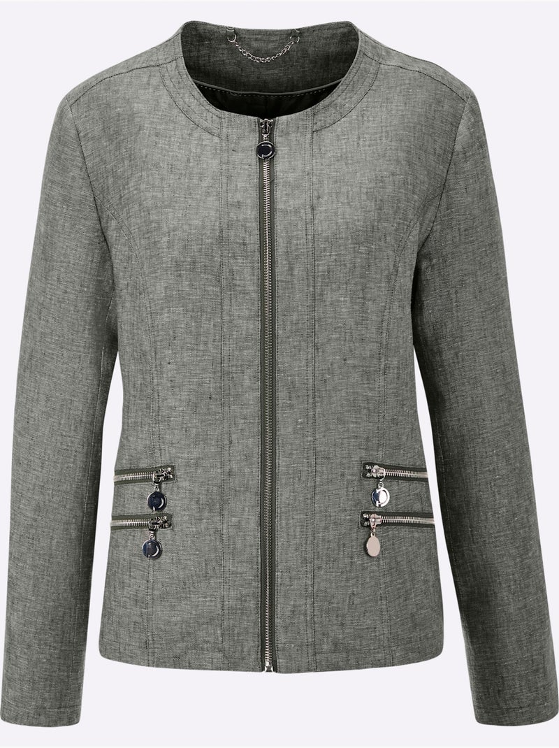 Blazer En Lin Pur Lin - Taille Standard - Helline Blanc Kaki - Kiabi