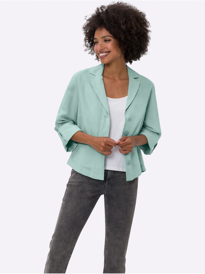 Blazer En Lin Qualité Lyocell Estivale - Taille Standard - Helline Vert - Kiabi