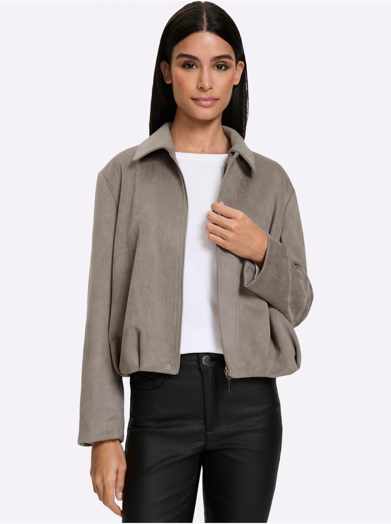 Blazer en synthétique toucher velouté - taille standard - helline Gris taupe - Kiabi