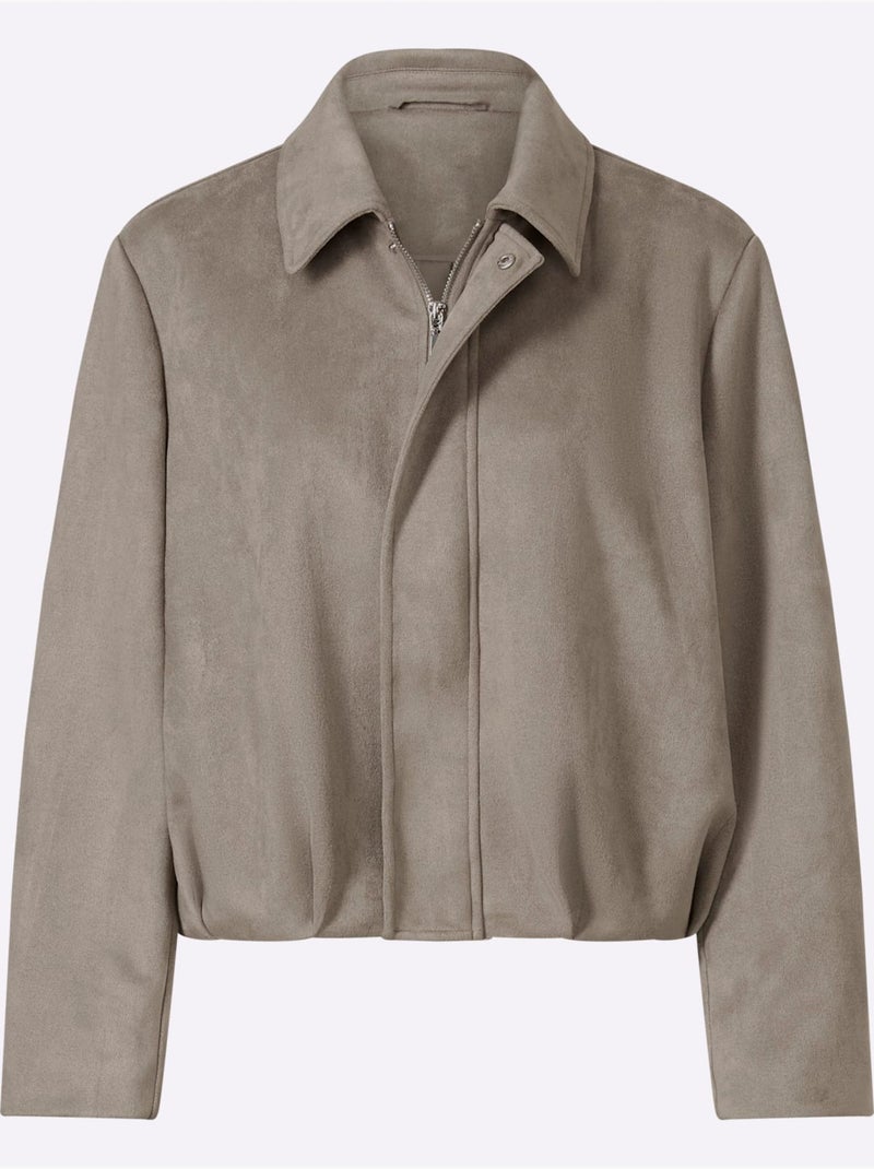 Blazer en synthétique toucher velouté - taille standard - helline Gris taupe - Kiabi