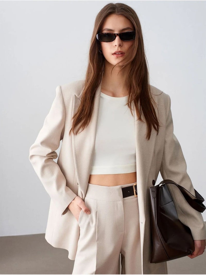Blazer femme en crêpe dilvin Beige argile - Kiabi