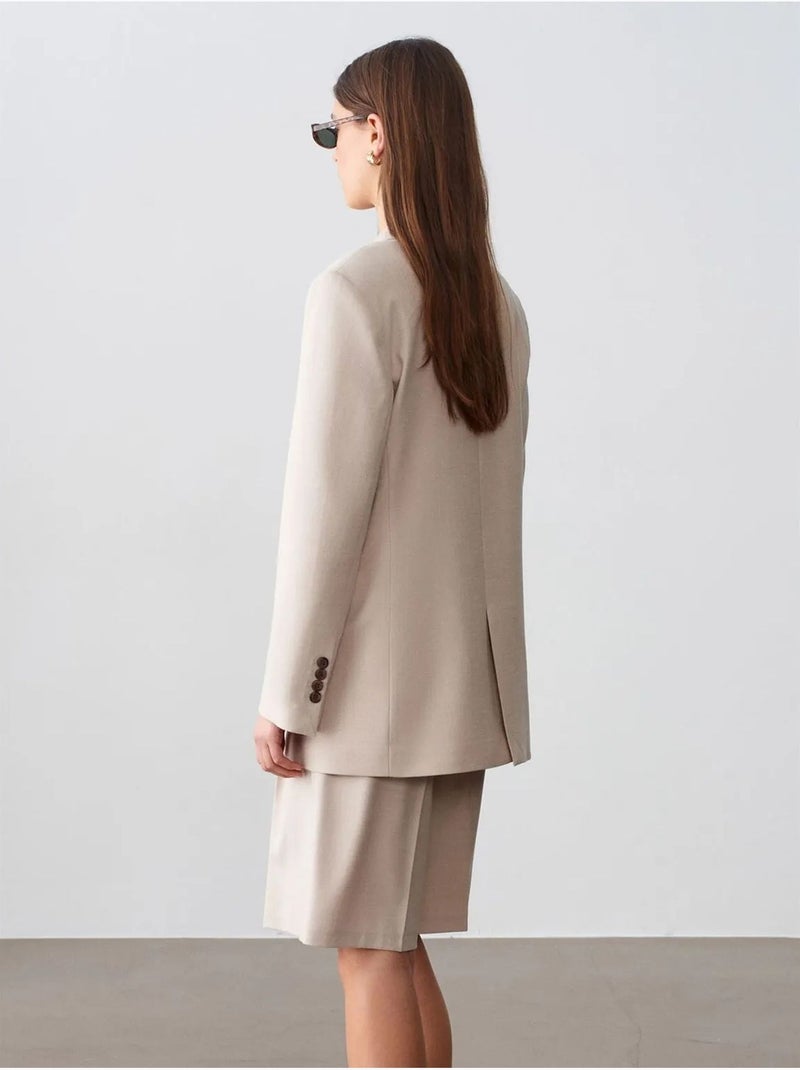 Blazer femme en crêpe dilvin Beige argile - Kiabi