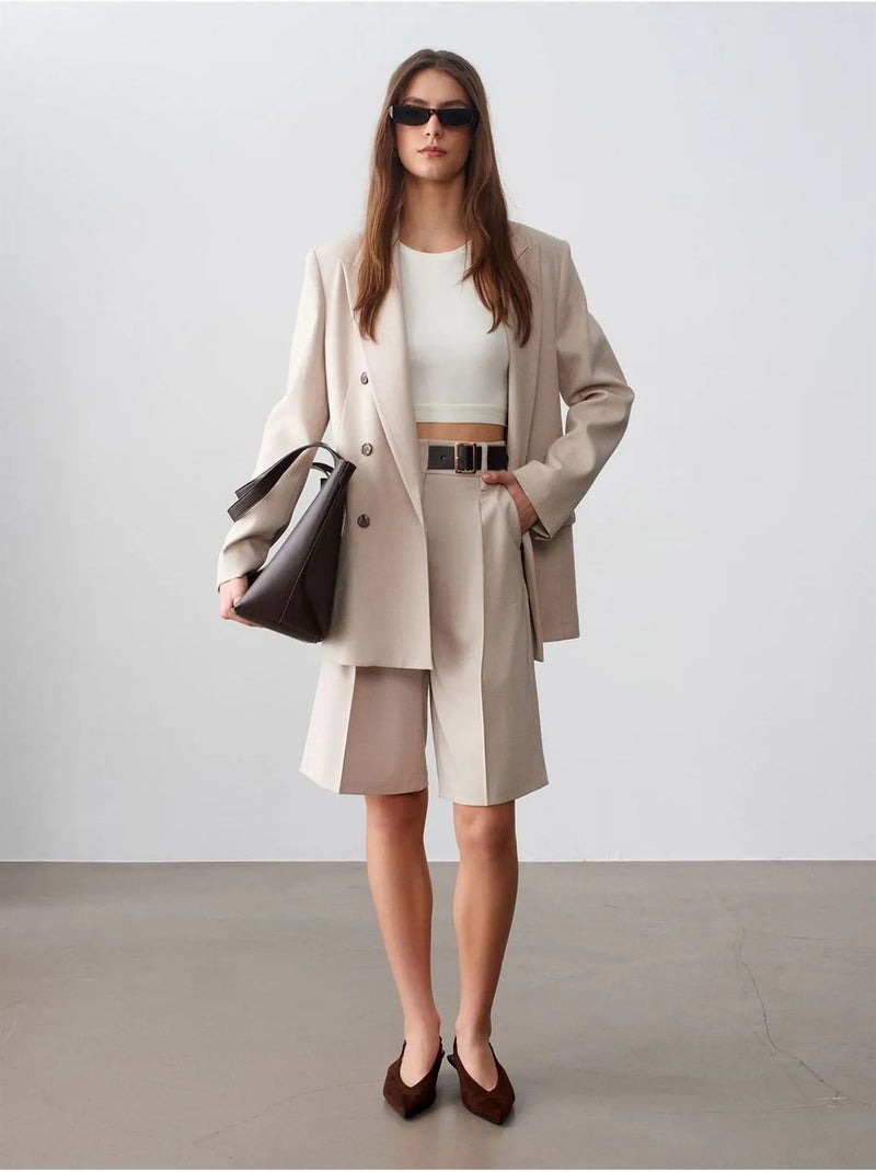 Blazer femme en crêpe dilvin Beige argile - Kiabi