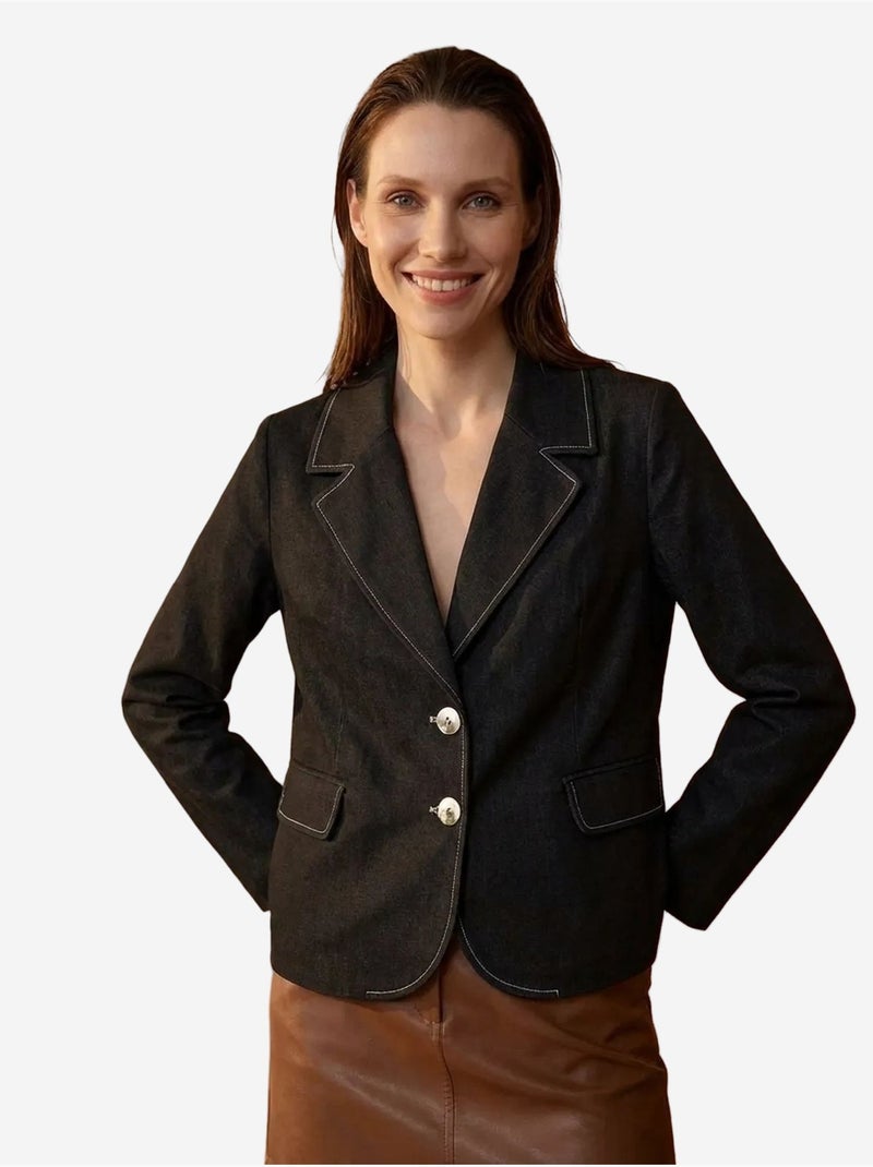 Blazer femme en popeline coton-lycra my fashion Noir - Kiabi