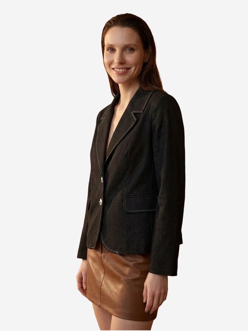 Blazer femme en popeline coton-lycra my fashion Noir - Kiabi