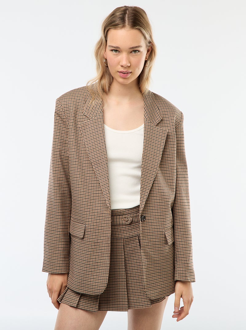 Blazer imprimé pied de poule Marron - Kiabi