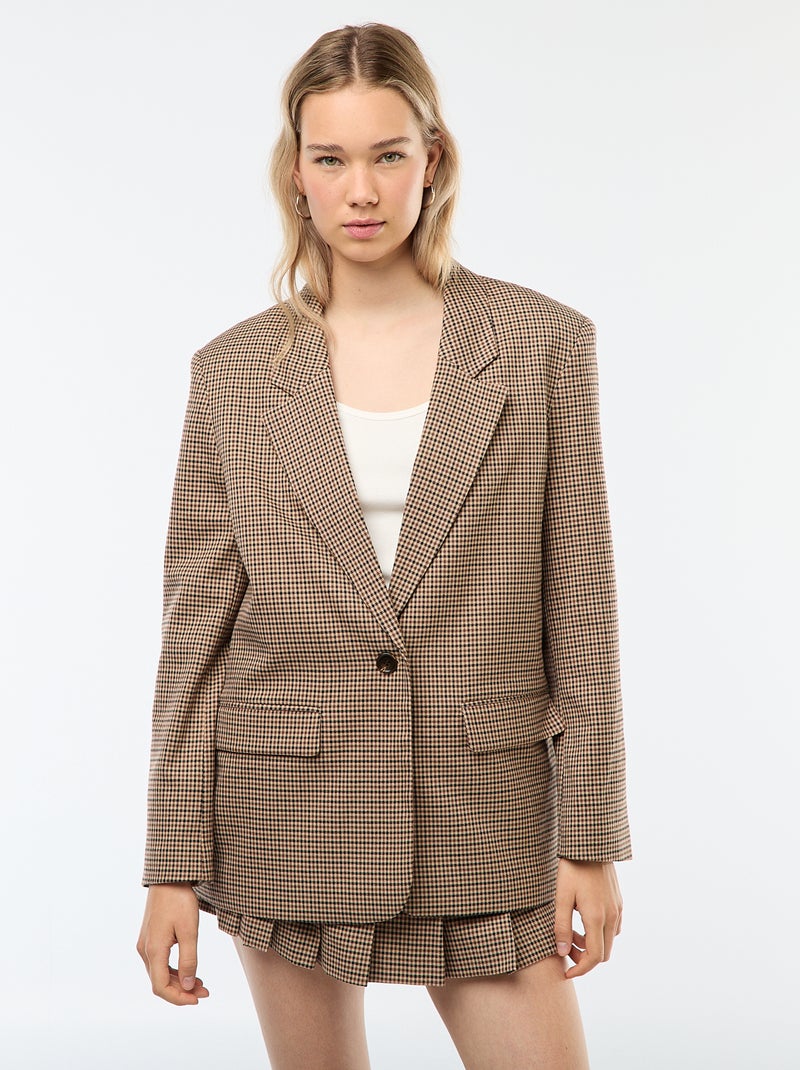 Blazer imprimé pied de poule Marron - Kiabi