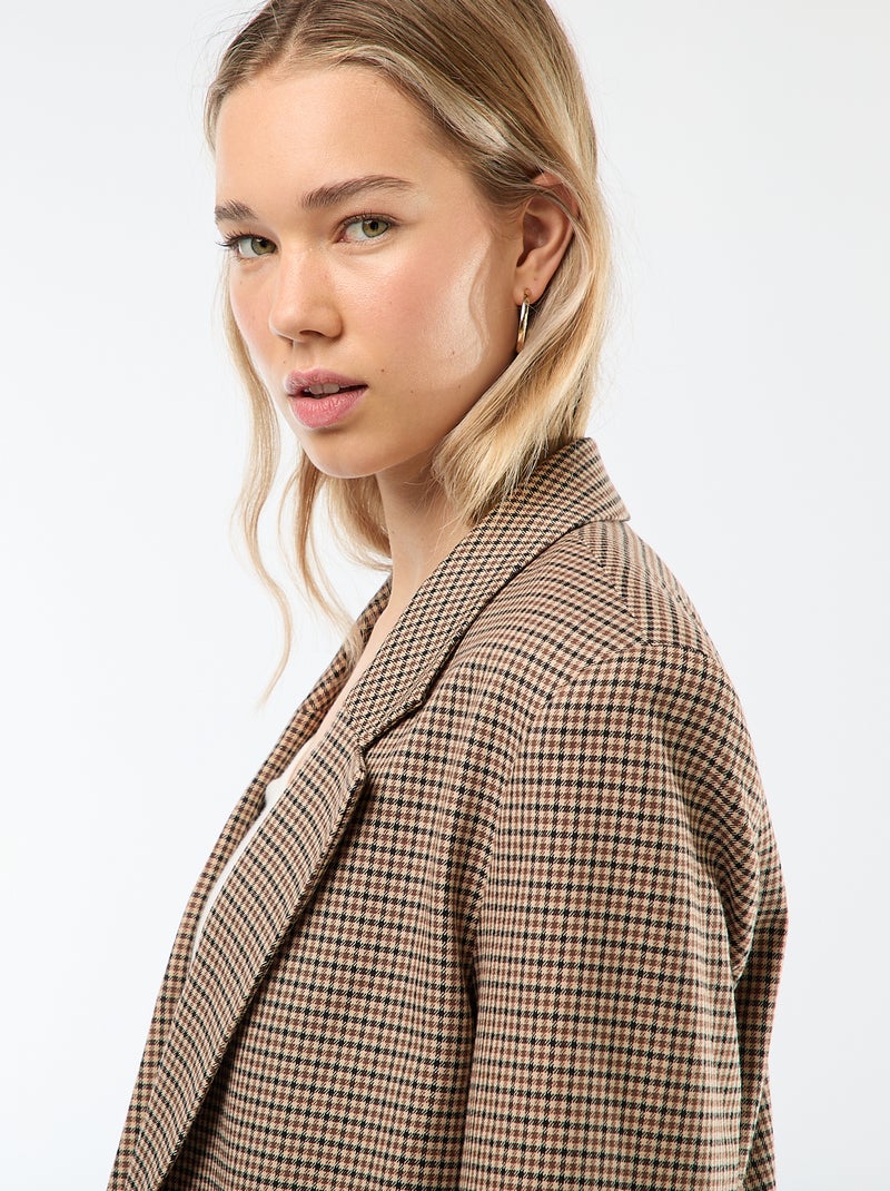 Blazer imprimé pied de poule Marron - Kiabi