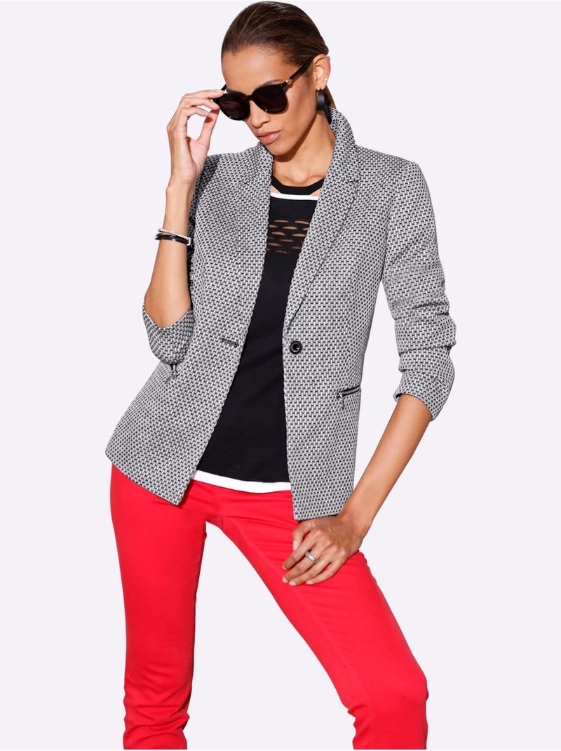 Blazer Jacquard Qualité Jacquard Bicolore - Taille Standard - Helline Noir Ecru - Kiabi