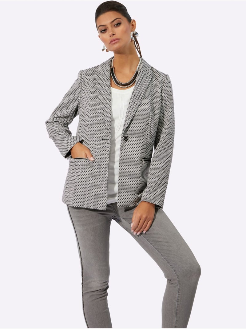 Blazer Jacquard Qualité Jacquard Bicolore - Taille Standard - Helline Noir Ecru - Kiabi