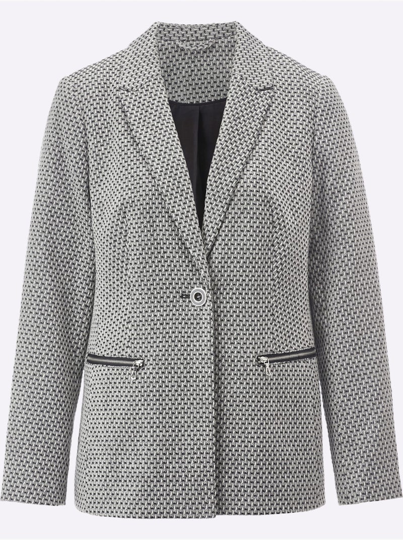Blazer Jacquard Qualité Jacquard Bicolore - Taille Standard - Helline Noir Ecru - Kiabi