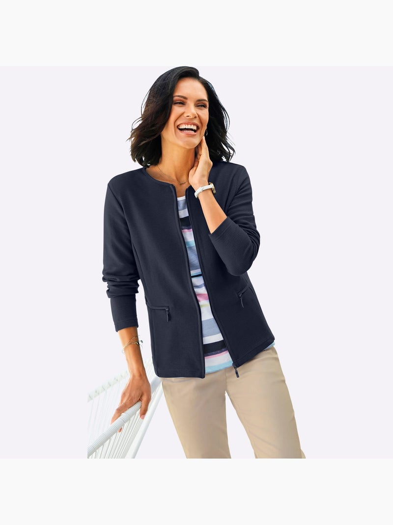 Blazer léger à encolure ronde avec poches à glissière - taille standard - witt Bleu marine - Kiabi