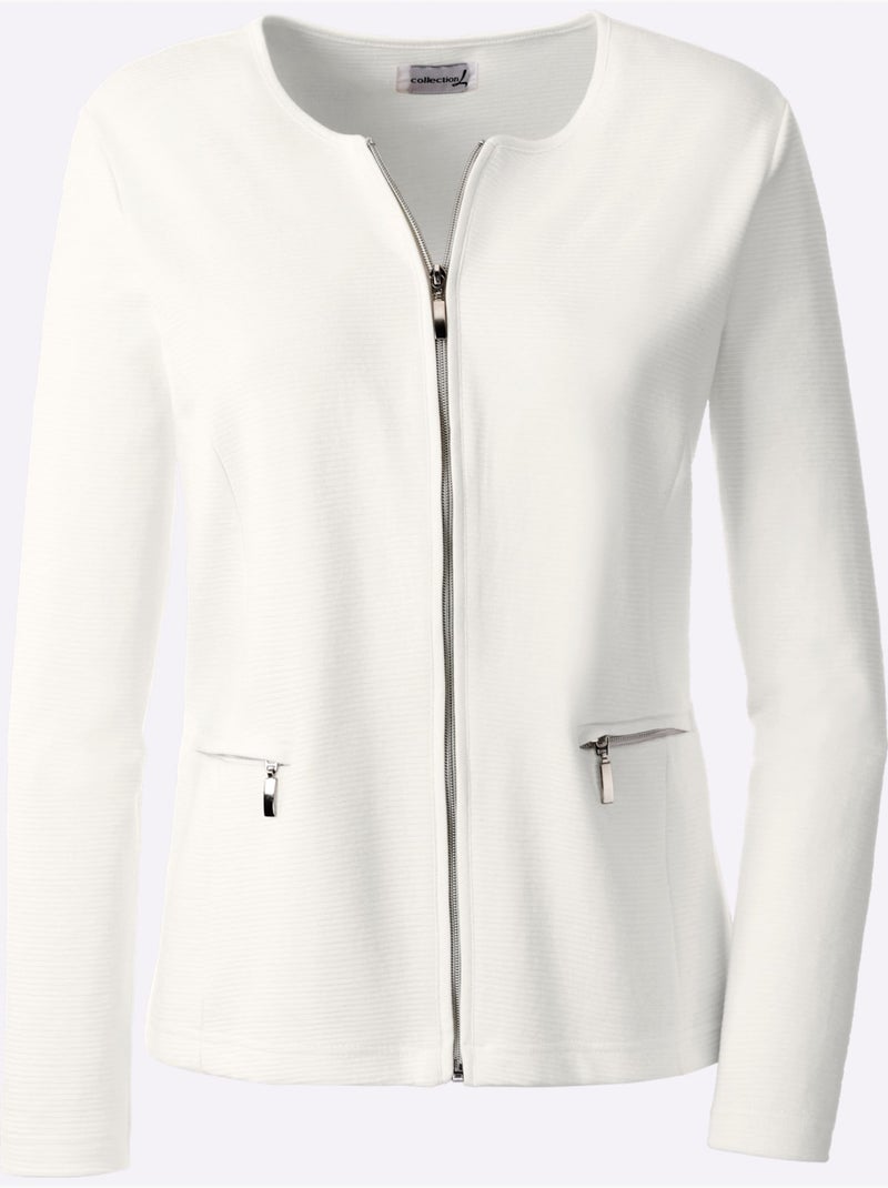 Blazer léger en coton à col rond et poches zippées - Taille standard - Witt Blanc - Kiabi