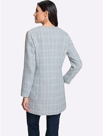 Blazer long à carreaux en fil bouclé manches longues boutons fantaisie - Taille standard - Witt
