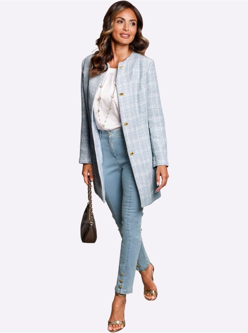 Blazer long à carreaux en fil bouclé manches longues boutons fantaisie - Taille standard - Witt - Kiabi Blazer long à carreaux en fil bouclé manches longues boutons fantaisie - Taille standard - Witt - Kiabi