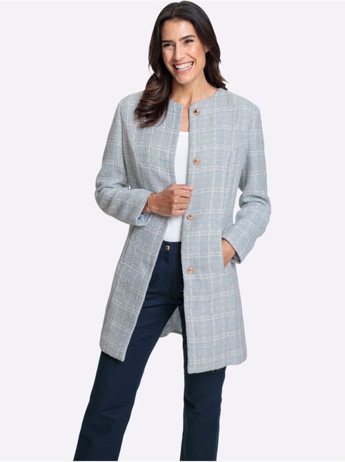 Blazer long à carreaux en fil bouclé manches longues boutons fantaisie - Taille standard - Witt - Kiabi Blazer long à carreaux en fil bouclé manches longues boutons fantaisie - Taille standard - Witt - Kiabi
