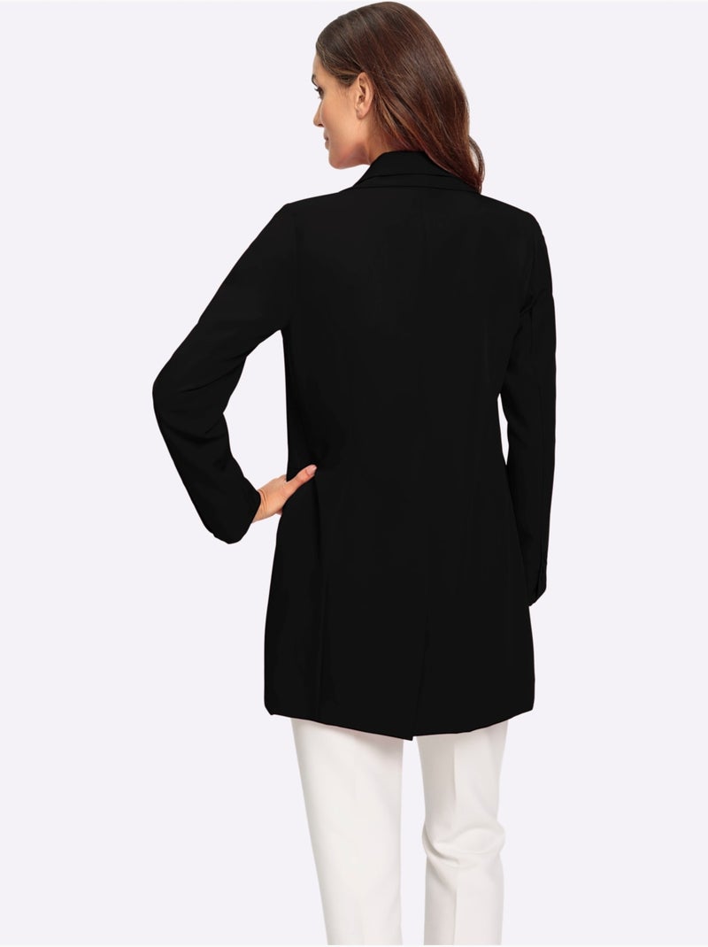 Blazer Long Col à Revers élégant - Taille Standard - Helline Noir - Kiabi