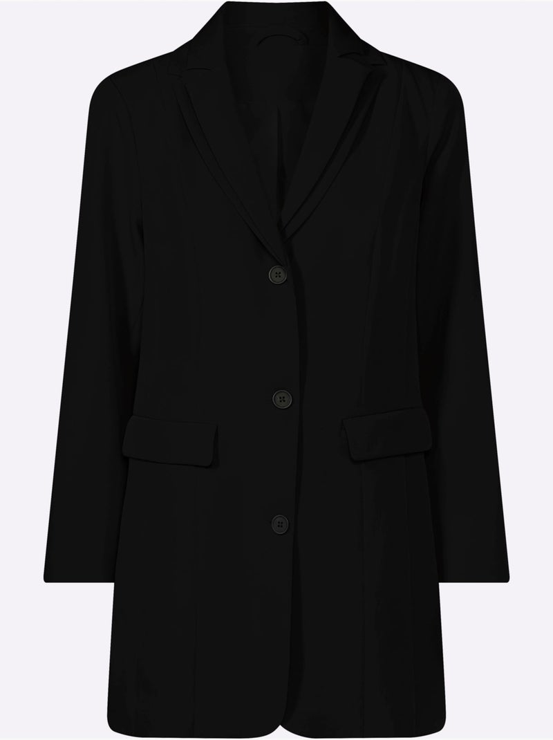 Blazer Long Col à Revers élégant - Taille Standard - Helline Noir - Kiabi