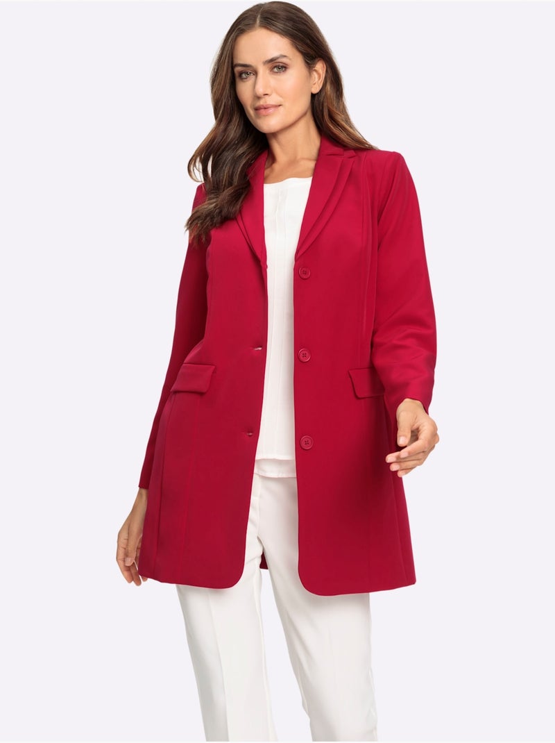 Blazer Long Col à Revers élégant - Taille Standard - Helline Rouge - Kiabi