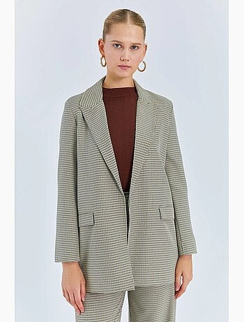 Blazer long en crêpe à carreaux mixray