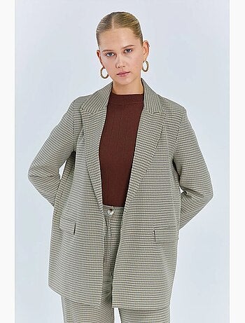 Blazer long en crêpe à carreaux mixray
