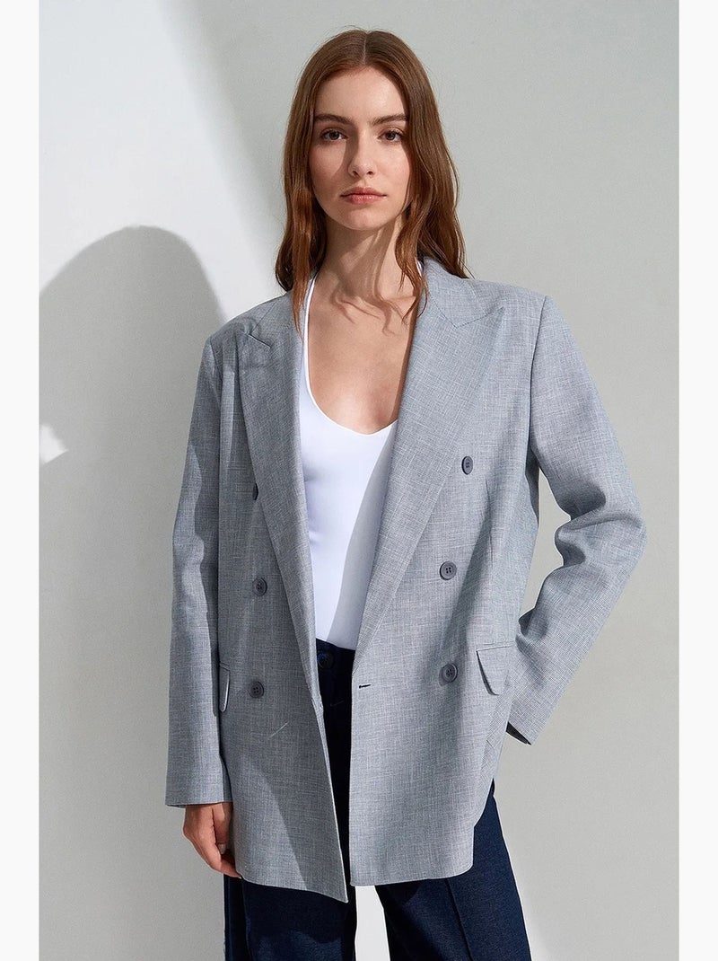Blazer long en crêpe à col châle dilvin Bleu pastel - Kiabi