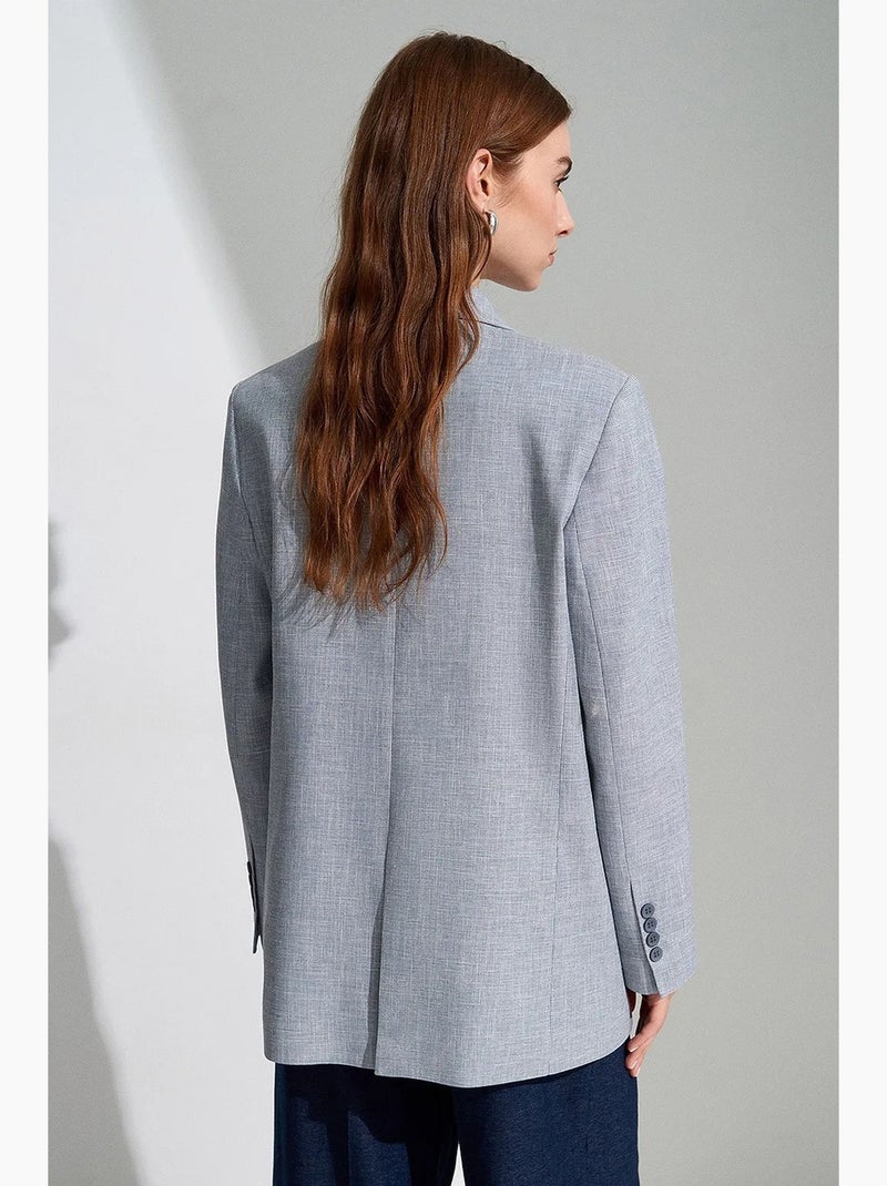 Blazer long en crêpe à col châle dilvin Bleu pastel - Kiabi