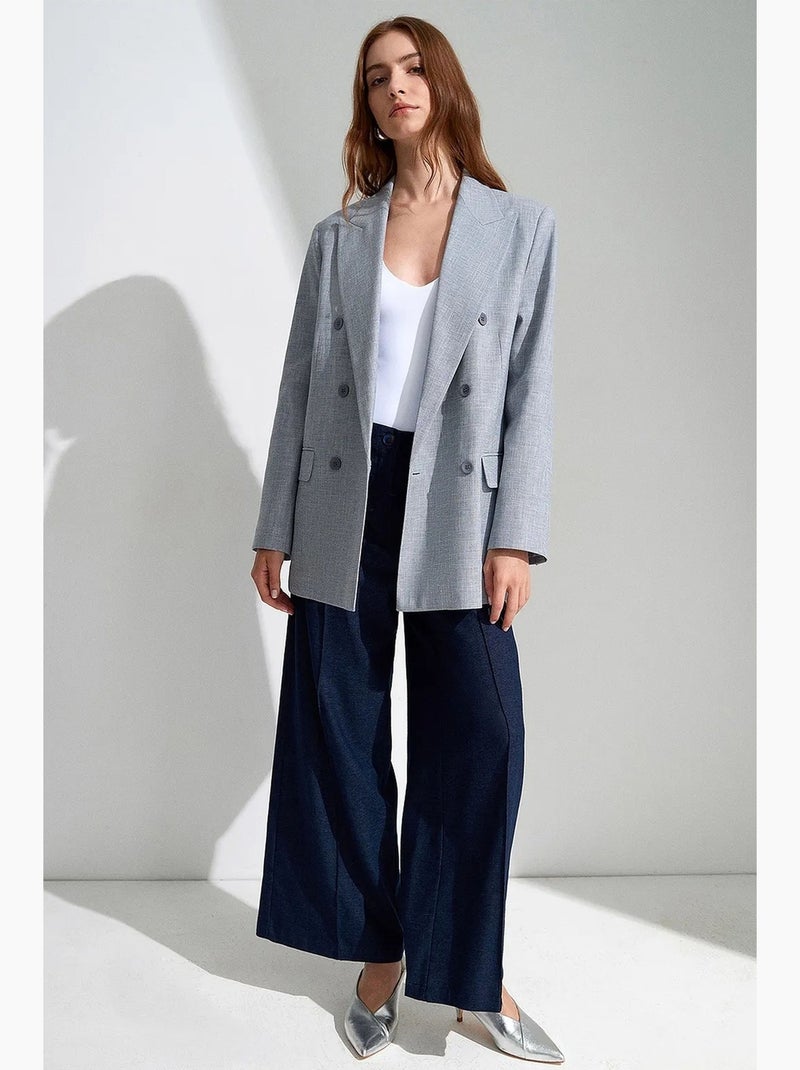 Blazer long en crêpe à col châle dilvin Bleu pastel - Kiabi