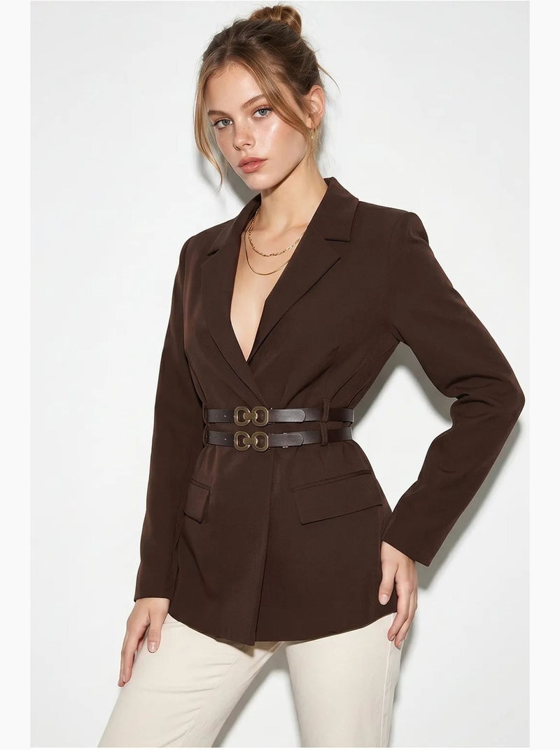 Blazer long en crêpe avec détail appliqué lucci Marron - Kiabi