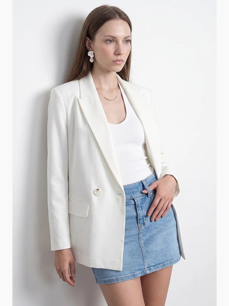 Blazer long en satin à col châle dilvin Blanc cassé - Kiabi