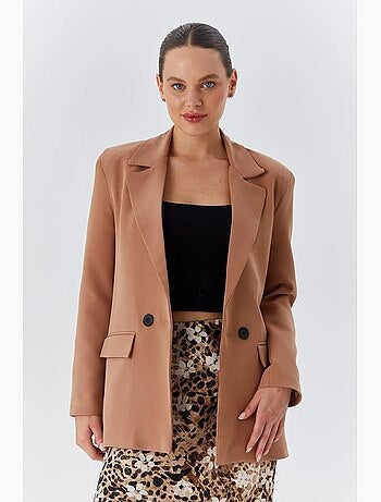 Blazer long en similicuir avec fermeture boutonnée mixray