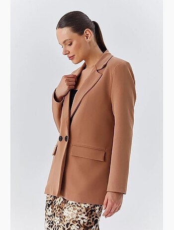 Blazer long en similicuir avec fermeture boutonnée mixray