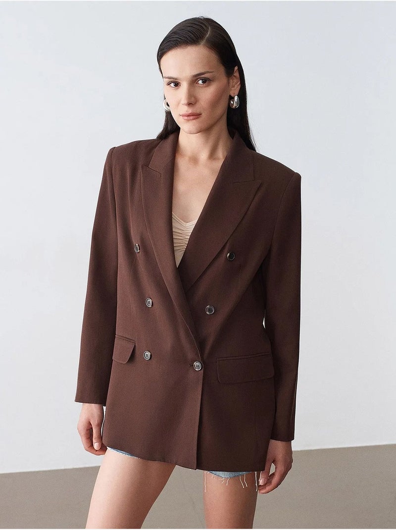 Blazer long en tencel à col châle dilvin Marron chocolat - Kiabi