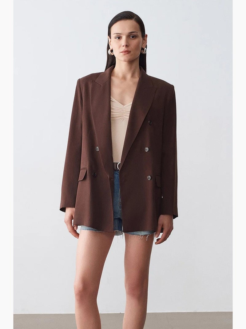 Blazer long en tencel à col châle dilvin Marron chocolat - Kiabi