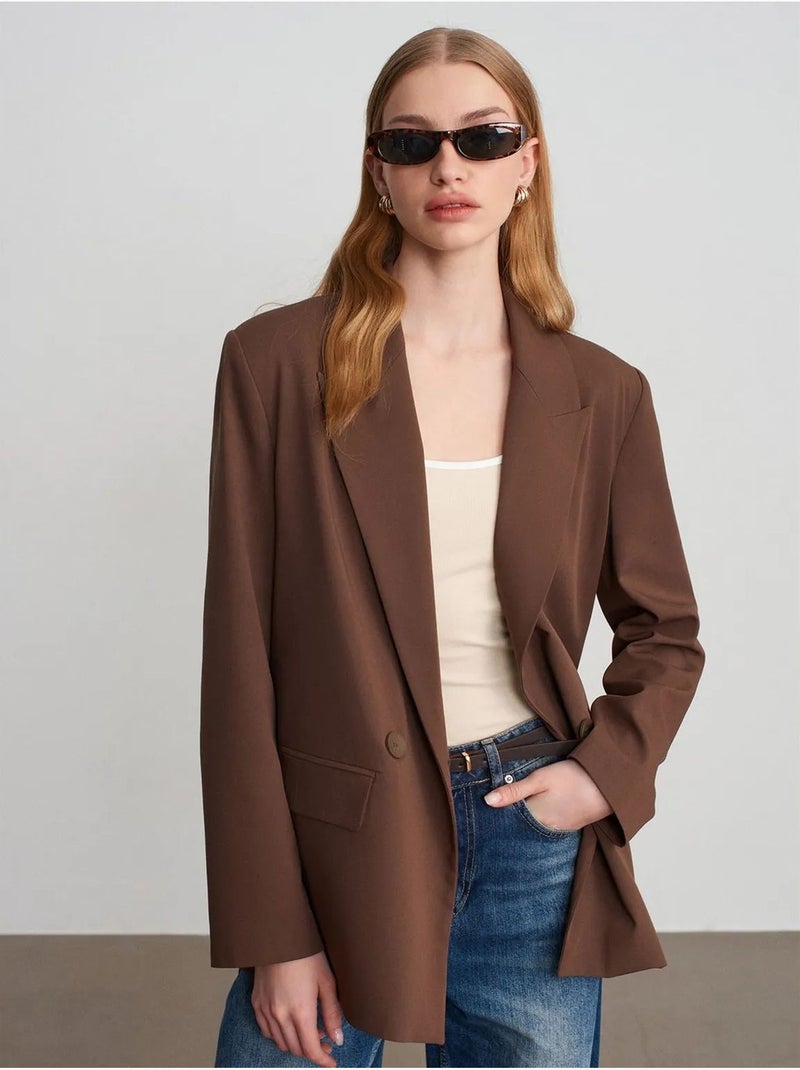 Blazer long oversize en crêpe dilvin Marron chocolat - Kiabi
