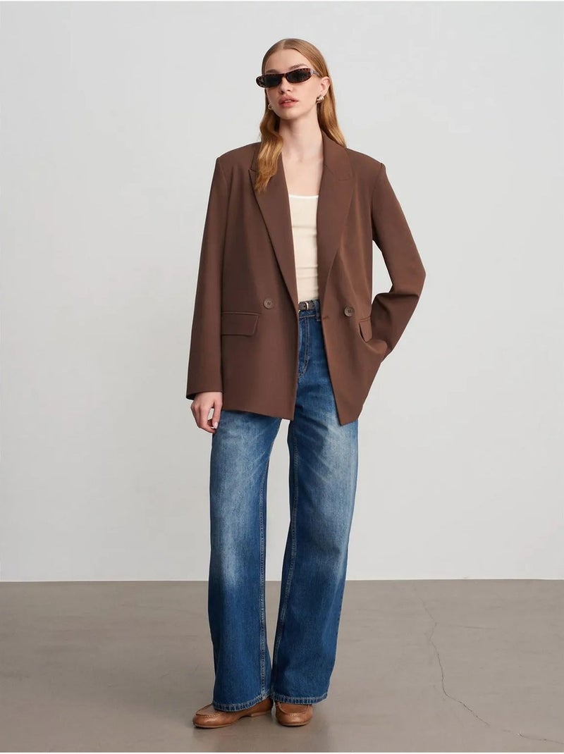Blazer long oversize en crêpe dilvin Marron chocolat - Kiabi