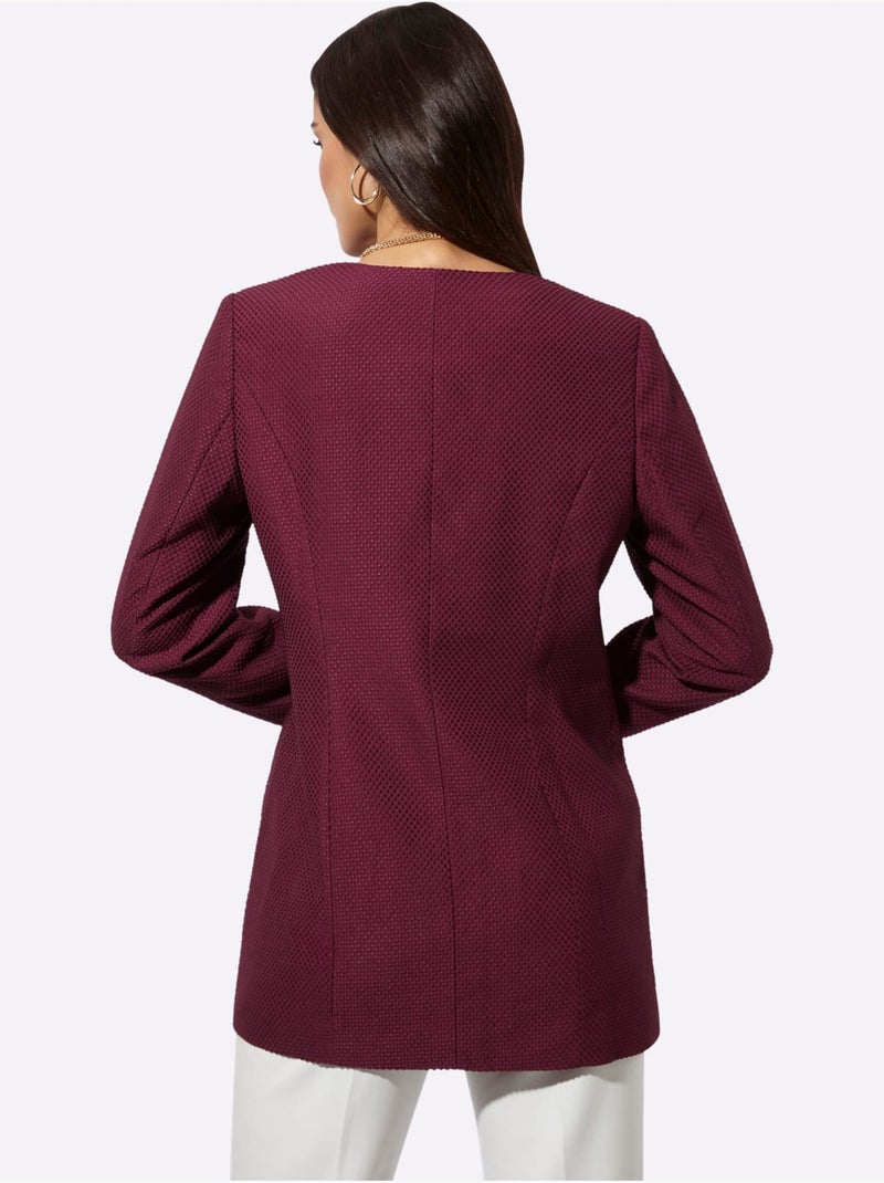 Blazer Long Qualité Jacquard à Motif Discret - Taille Standard - Helline Bordeaux - Kiabi