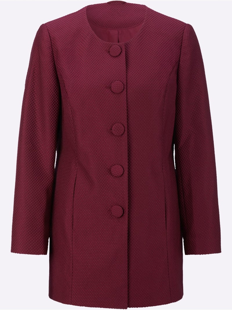 Blazer Long Qualité Jacquard à Motif Discret - Taille Standard - Helline Bordeaux - Kiabi