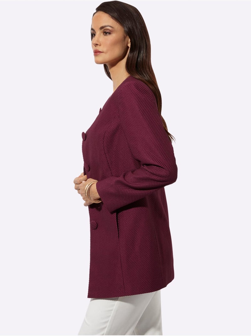 Blazer Long Qualité Jacquard à Motif Discret - Taille Standard - Helline Bordeaux - Kiabi