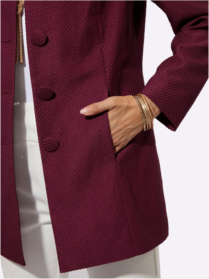 Blazer Long Qualité Jacquard à Motif Discret - Taille Standard - Helline Bordeaux - Kiabi
