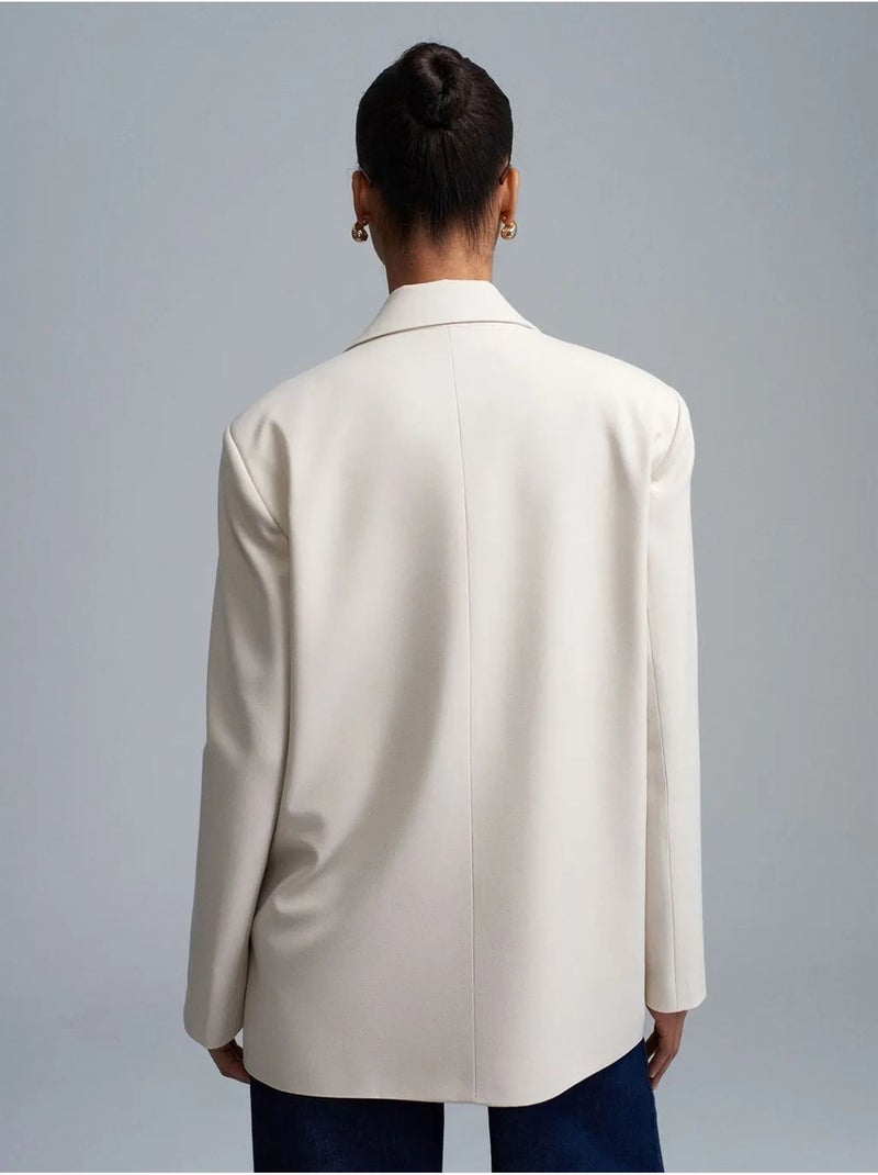 Blazer long tissé à col châle dilvin Crème - Kiabi