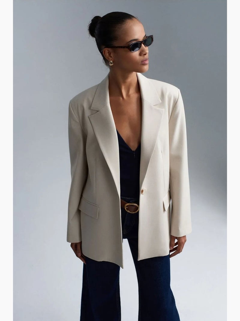 Blazer long tissé à col châle dilvin Crème - Kiabi