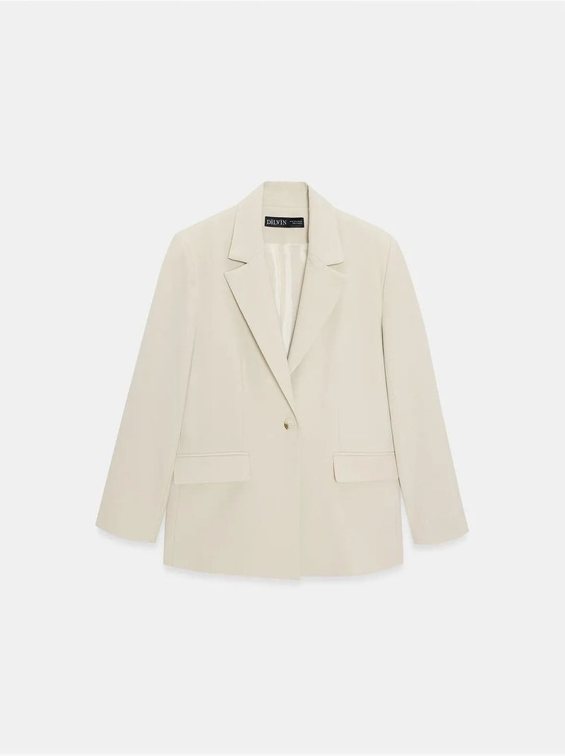 Blazer long tissé à col châle dilvin Crème - Kiabi