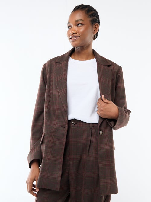 Blazer manches longues à carreaux - Kiabi