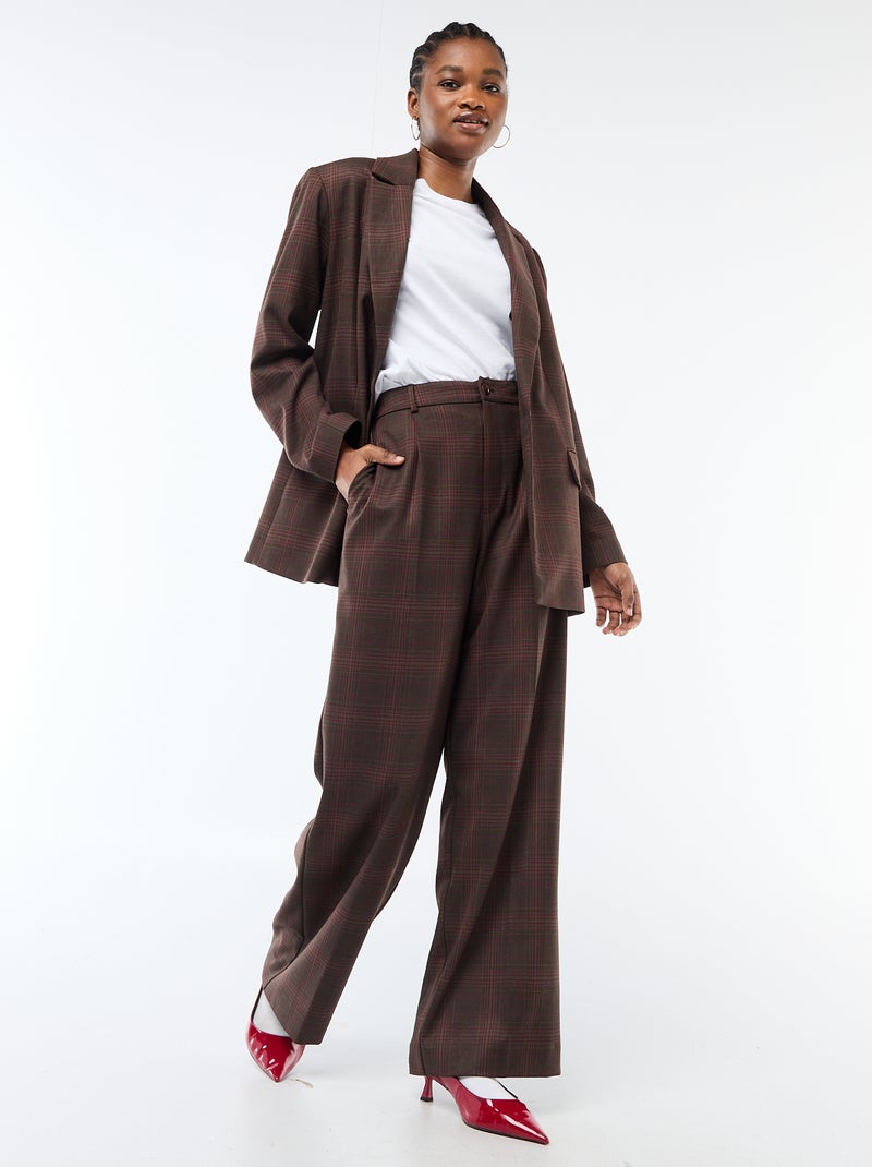 Blazer manches longues à carreaux Marron - Kiabi