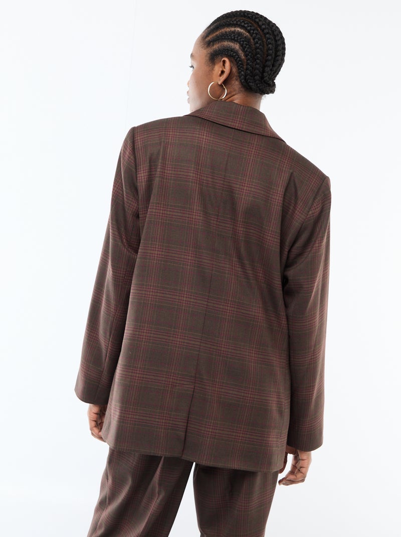 Blazer manches longues à carreaux Marron - Kiabi