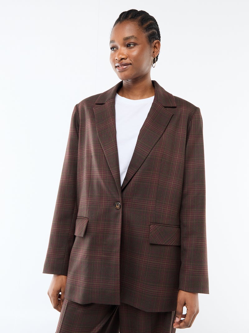 Blazer manches longues à carreaux Marron - Kiabi